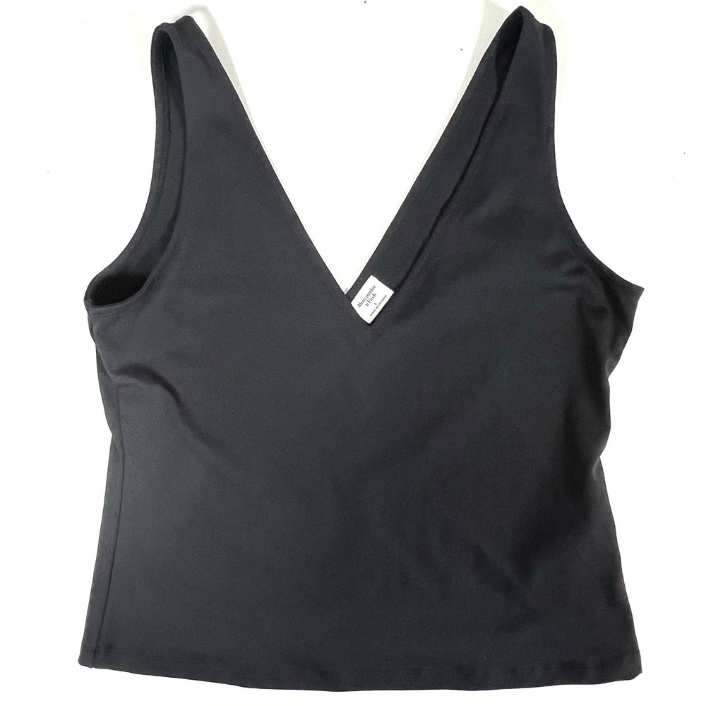 Abercrombie & Fitch Womens Black Double‎ V Neck Cropped Tank Top Sleeveless L
